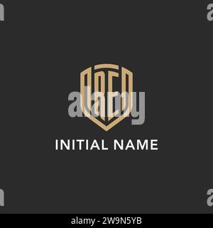 Luxus RE Logo Monogramm Schildform Monoline Stil mit Goldfarbe und dunkler Hintergrund Vektorgrafik Stock Vektor