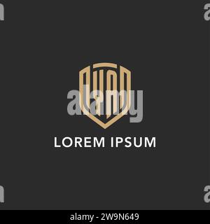 Luxus YA Logo Monogramm Schildform Monoline Stil mit Goldfarbe und dunkler Hintergrund Vektor Grafik Stock Vektor