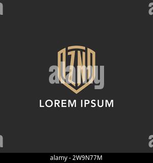 Luxus ZN Logo Monogramm Schildform Monoline Stil mit Goldfarbe und dunkler Hintergrund Vektor Grafik Stock Vektor