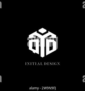 Ursprüngliche Vektorgrafik des QD-Logos in sechseckiger Form mit geometrischem Stil Stock Vektor