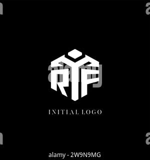 Ursprüngliche geometrische Vektorgrafik mit HF-Logo in sechseckiger Form Stock Vektor