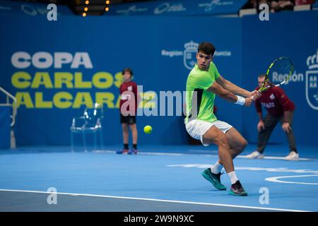 Carlos Alcaraz, I Carlos Alcaraz Cup, Murcia Sports Palace, Region Murcia, Benefizspiel von Carlos Alcaraz gegen Roberto Bautista, 28. Dezember 2 Stockfoto