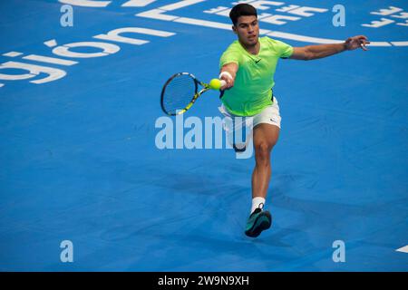 Carlos Alcaraz, I Carlos Alcaraz Cup, Murcia Sports Palace, Region Murcia, Benefizspiel von Carlos Alcaraz gegen Roberto Bautista, 28. Dezember 2 Stockfoto