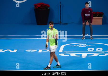 Carlos Alcaraz, I Carlos Alcaraz Cup, Murcia Sports Palace, Region Murcia, Benefizspiel von Carlos Alcaraz gegen Roberto Bautista, 28. Dezember 2 Stockfoto