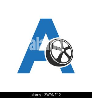 Reifenlogo auf Buchstabe A, Autosymbol, Reifensymbol Vektorvorlage Stock Vektor