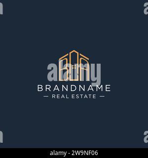 Anfangsbuchstabe BA-Logo mit abstrakter Hausform, luxuriöser und moderner Immobilienlogo-Design-Vektorgrafik Stock Vektor