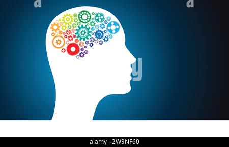 Abstrakte Darstellung des menschlichen Kopfes und Gehirns in Form von Zahnrädern. EPS. Vektordatei Stock Vektor