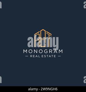 Anfangsbuchstabe AM Logo mit abstrakter Hausform, luxuriöser und moderner Real Estate Logo Design Vektorgrafik Stock Vektor