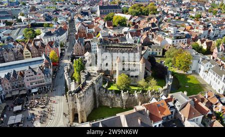 Drohnen-Foto-Burg der Grafen von flandern, Gravensteen Gent Belgien Europa Stockfoto