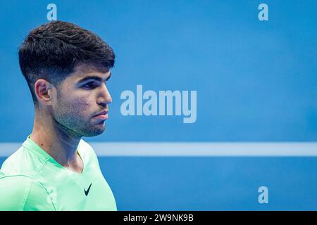 Murcia, Spanien. Dezember 2023. Tennisspiel zwischen Carlos Alcaraz und Roberto Bautista in der Trophäe Copa Carlos Alcaraz in Murcia © ABEL F. ROS/Alamy Live News Stockfoto