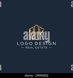 Initial Letter WK Logo mit abstrakter Hausform, Luxus und moderne Immobilien Logo Design Vektorgrafik Stock Vektor