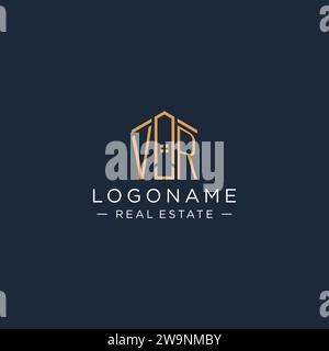 Anfangsbuchstabe VR-Logo mit abstrakter Hausform, luxuriöser und moderner Immobilienlogodesign-Vektorgrafik Stock Vektor