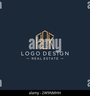 Initial Letter HK Logo mit abstrakter Hausform, Luxus und moderne Immobilien Logo Design Vektorgrafik Stock Vektor