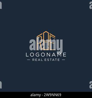 Initial Letter RE-Logo mit abstrakter Hausform, luxuriöser und moderner Immobilienlogodesign-Vektorgrafik Stock Vektor