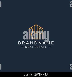 Anfangsbuchstabe RA-Logo mit abstrakter Hausform, luxuriöser und moderner Immobilienlogo-Design-Vektorgrafik Stock Vektor