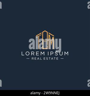Initial Letter TM-Logo mit abstrakter Hausform, luxuriöser und moderner Immobilienlogodesign-Vektorgrafik Stock Vektor