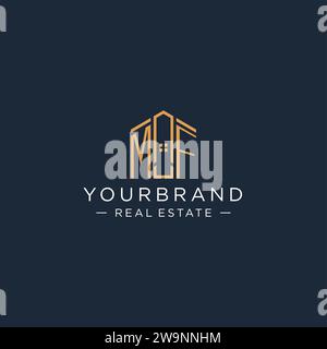 Anfangsbuchstabe MF-Logo mit abstrakter Hausform, luxuriösem und modernem Immobilienlogo-Design-Vektorgrafik Stock Vektor