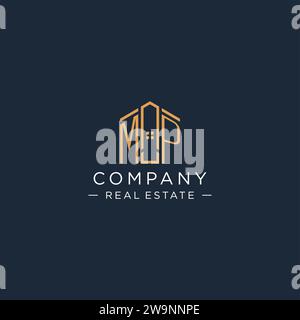 Anfangsbuchstabe MP-Logo mit abstrakter Hausform, luxuriöser und moderner Immobilienlogo-Design-Vektorgrafik Stock Vektor