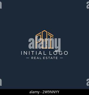 Anfangsbuchstabe PI-Logo mit abstrakter Hausform, luxuriöser und moderner Immobilienlogo-Design-Vektorgrafik Stock Vektor