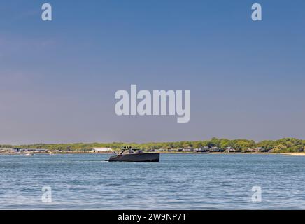 Motoryacht, miller Time unterwegs vor Shelter Island, new york Stockfoto