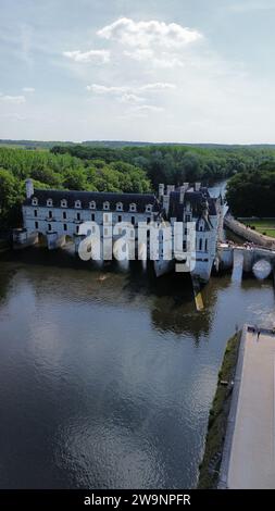 Drohnenfoto Schloss Chenonceaux, Château de Chenonceaux Frankreich Europa Stockfoto