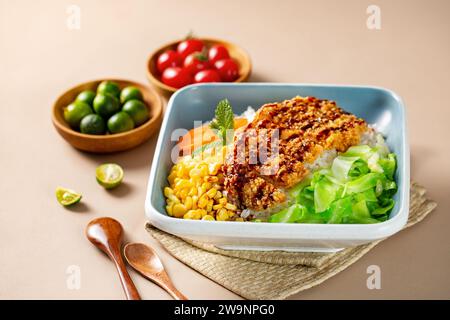 Chicken Katsu, Chicken Katsu Cutlet mit Curry mit weißem Reis, thailändischer Stil Stockfoto