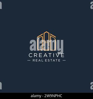 Initial Letter QD Logo mit abstrakter Hausform, Luxus und moderne Immobilien Logo Design Vektorgrafik Stock Vektor