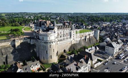 Drohnenfoto Königsschloss Amboise, Château Royal d'Amboise Frankreich Europa Stockfoto