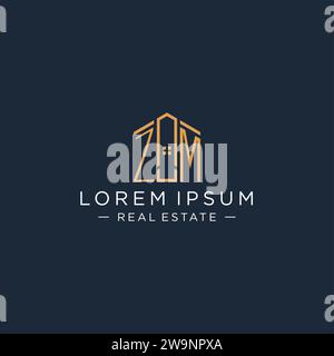 Initial Letter ZM Logo mit abstrakter Hausform, Luxus und moderne Immobilien Logo Design Vektorgrafik Stock Vektor