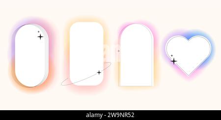 Verschwommene Verlaufsformen im Y2K-Stil mit linearen Formen und Funkeln, verschwommenen Blüten- oder Herzaura-Ästhetischen Elementen. Modernes minimalistisches Designelement Stock Vektor