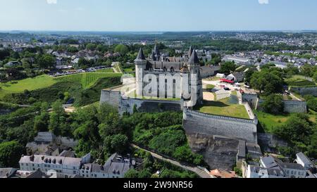 Drohnenfoto Schloss Saumur Frankreich Europa Stockfoto