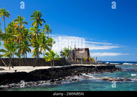 Hale o Keawe, Puuhonua o Honaunau National Historical Park, Hawaii Stockfoto