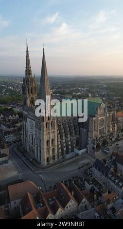 Drohnenfoto Kathedrale Notre-Dame, Cathédrale Notre-Dame de Chartres Frankreich Europa Stockfoto