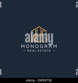 Initial Letter WG Logo mit abstrakter Hausform, Luxus und moderne Immobilien Logo Design Vektorgrafik Stock Vektor