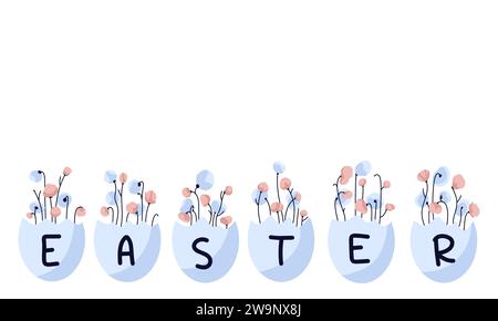 Frühlingsbanner mit Ostereiern und Blumen Stock Vektor
