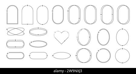 Ästhetisches Rahmenpaket mit y2k-Elementen. Minimalistische lineare Vorlagen für Poster, Beiträge und Geschichten. Grenzen für soziale Netzwerke. Isolierte Vektorillustration auf weißem Hintergrund. Stock Vektor