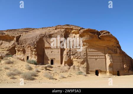 Nabatäer-Gräber in Hegra in der Arabischen Wüste Stockfoto