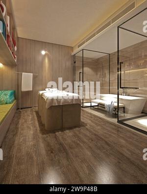 3D-Render-Massage Spa Wellness-Salon Stockfoto