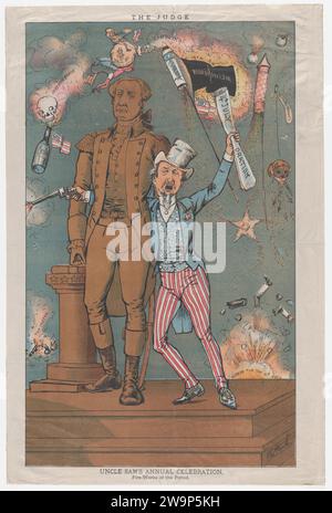 Uncle Sam's Annual Celebration, Feuerwerk der Zeit, aus The Judge 1883 von Thomas B. Worth Stockfoto