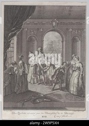 Platte 17: Don Quijote wird von den Damen der Herzogin (Don Quichotte EST servi par les Demoiselles de la Duchesse) 1951 von Charles Antoine Coypel serviert Stockfoto