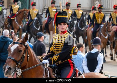 Die Königstruppe der Royal Horse Artillery Probe für die Beerdigung von Königin Elizabeth the Second, September 2022. Wellington Arch, London. Stockfoto