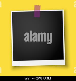 Realistischer Bilderrahmen mit Klebeband auf gelbem Hintergrund. Stock Vektor