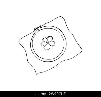 Stickkragen mit Nähten. Hoop mit Kreuznaht im Doodle-Stil. Vektor-isolierte Illustration auf weißem Hintergrund. Stock Vektor