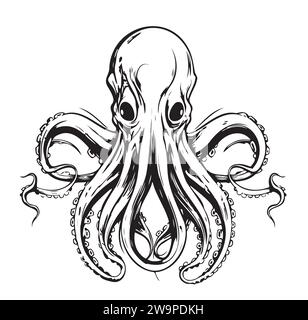 Oktopus. Gravierte Hand in alte Skizze gezeichnet, Vintage-Kreatur. Nautisch oder Marine, Monster. Tier im Ozean. Vorlage für Logos, Etiketten und Embleme. Stock Vektor