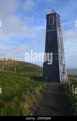 Blauer Leuchtturm Samphire Hoe Stockfoto