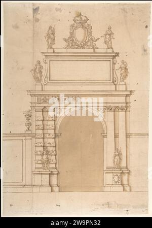 Entwurf des Triumphbogens an der Porta Ticinese in Mailand, mit dem Kaiserwappen der Habsburger und allegorischen Figuren 1961 von Francesco Maria Richini (oder Ricchino) Stockfoto