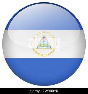 Flaggentaste für Nicaragua. Nicaragua Kreisflaggenknopf isoliert auf weißem Hintergrund Stock Vektor