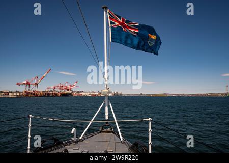 Die erhaltene Korvette der Flower-Klasse HMCS Sackville nimmt jedes Jahr im Mai an einem Gottesdienst und einer Zeremonie am Sonntag der Schlacht am Atlantik Teil. Stockfoto