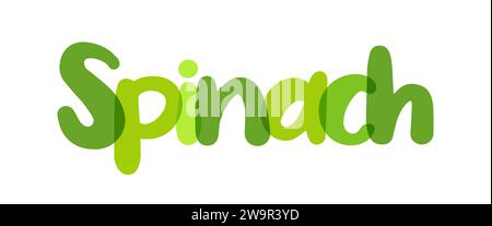 Spinat, Spinacia oleracea, natürliche Grüntöne Typografiehintergrund, Etikett, Aufkleber, Textdesign, Zeichen, weißer Hintergrund, Tag, transparente Schrift Stock Vektor