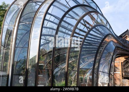 Nahaufnahme der ikonischen mediterranen Gewächshäuser, die von den Heatherwick Studios in Laverstoke Mill - Bombay Sapphire Destillery, Großbritannien, entworfen wurden Stockfoto